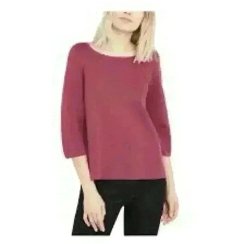 Eileen Fisher Silk Organic Cotton Interlock Bateau Neck Sweater 3/4 Slee…
